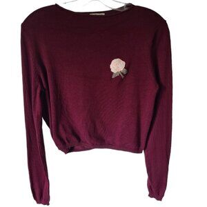 PULL   BEAR Maroon Cropped Long Sleeve Sweater Size Medium